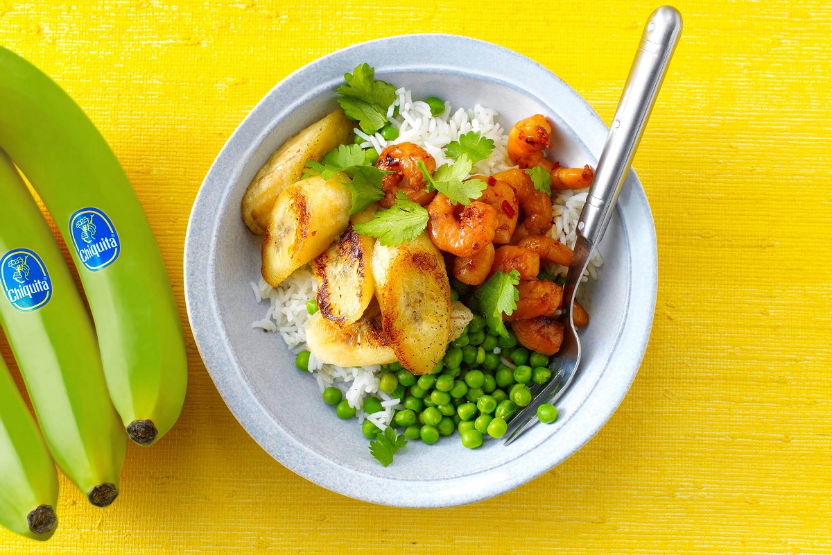 Garnelen-Bananen Pfanne mit Erbsen