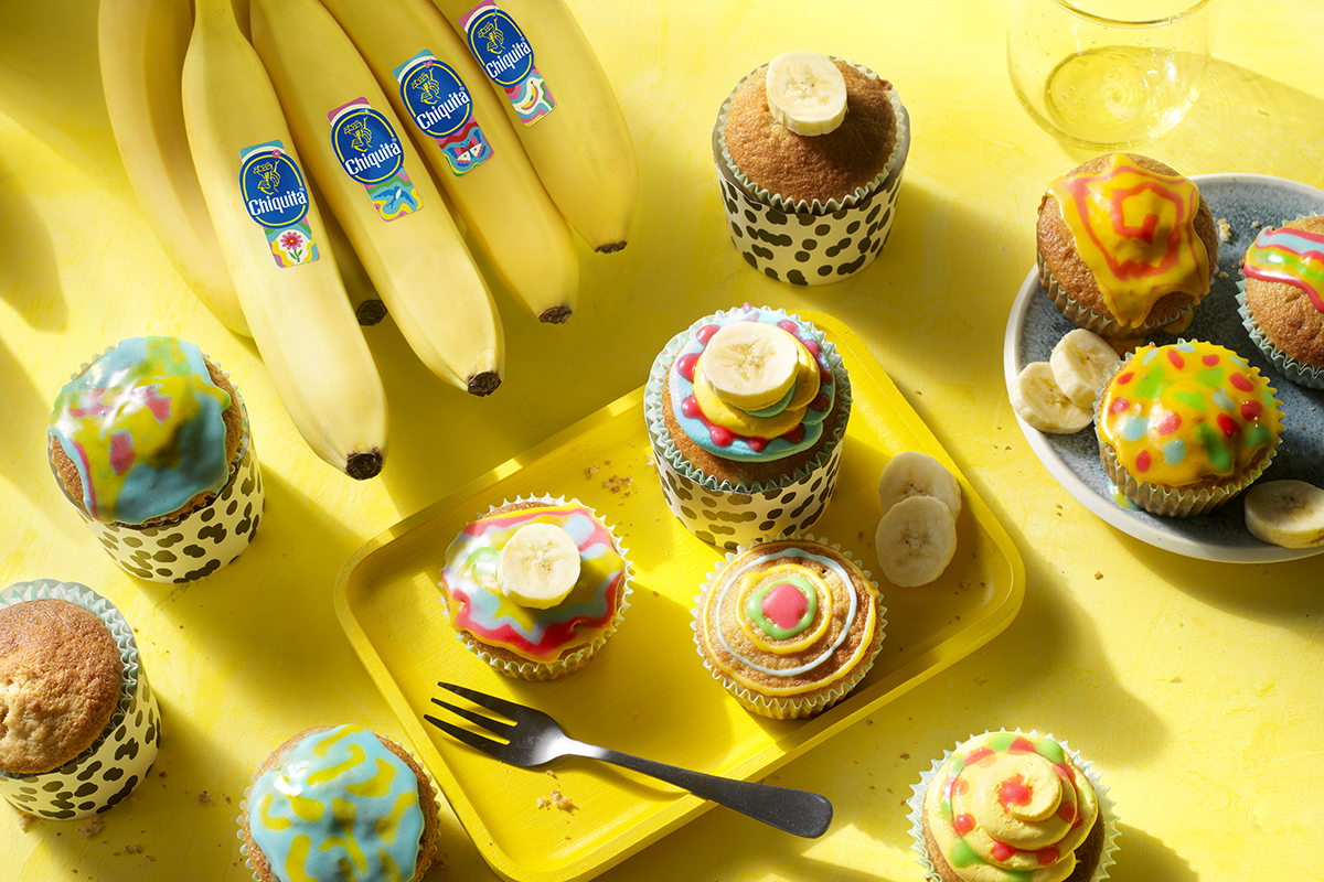 Kunstvolle Cupcakes mit Chiquita Bananen